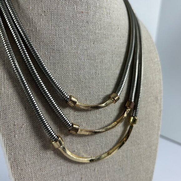 Charming Charlie 3 Tier Necklace Mixed Metal Silver Tone Snake Chain Gold Tone - Picture 3 of 9
